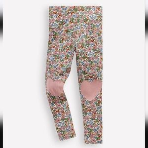 Boden Floral Kids Leggings with Pink Heart Patches 3-4Y GUC